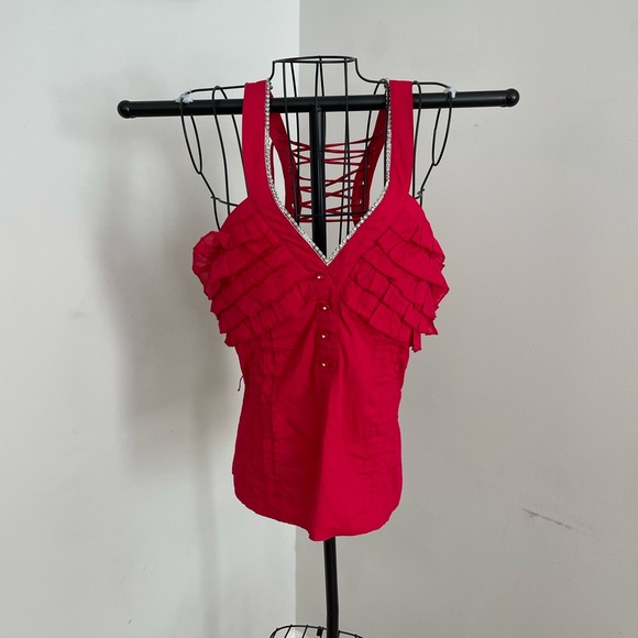 Women's Ruffled Red Top - Picture 2 of 11